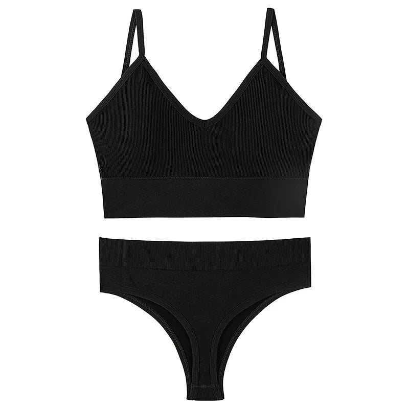 Women Underwear Set Wireless Lingerie Panties Bra Sexy G-String Seamless Tank Crop Top Brassiere New