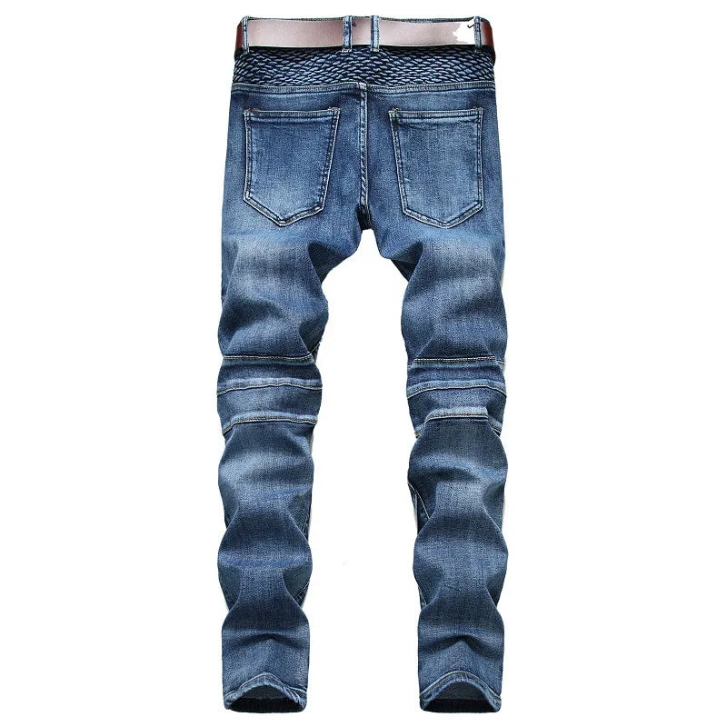 Autumn New Yellow Men's Jeans, Blue Stretch Biker Trousers, Broken Hole Jeans, Fashion Popular Men Denim Pants Big Size 29-42