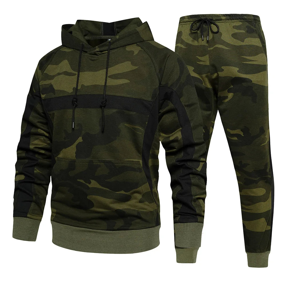 2025 Men's Autumn Winter Sport Casual Sets Camouflage Pullover Hoodies and Pants Two Pieces Street Loose Harajuku Men Tracksuits