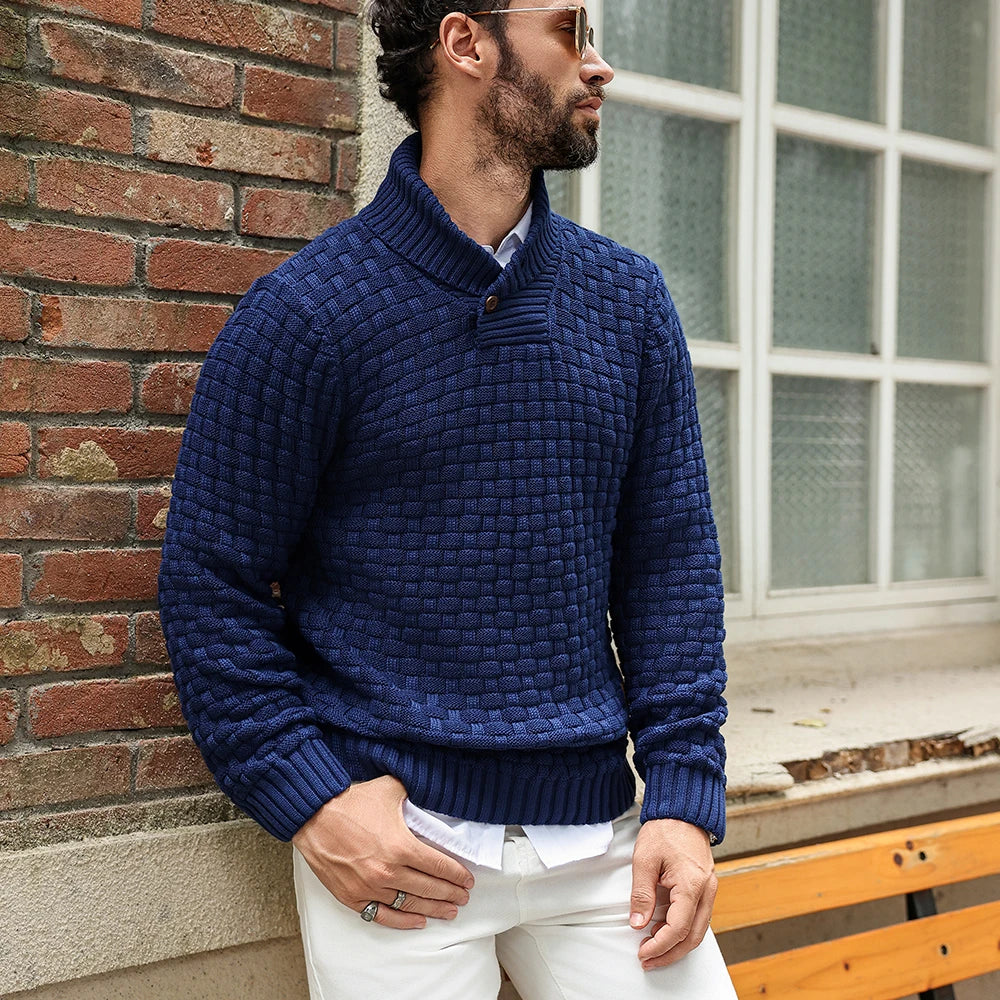 Men’s Sweater Winter Knitted Crew Neck Warm Soft Long Sleeve Pullover Textured Ribbed Edge Comfortable High Quality Top US Size