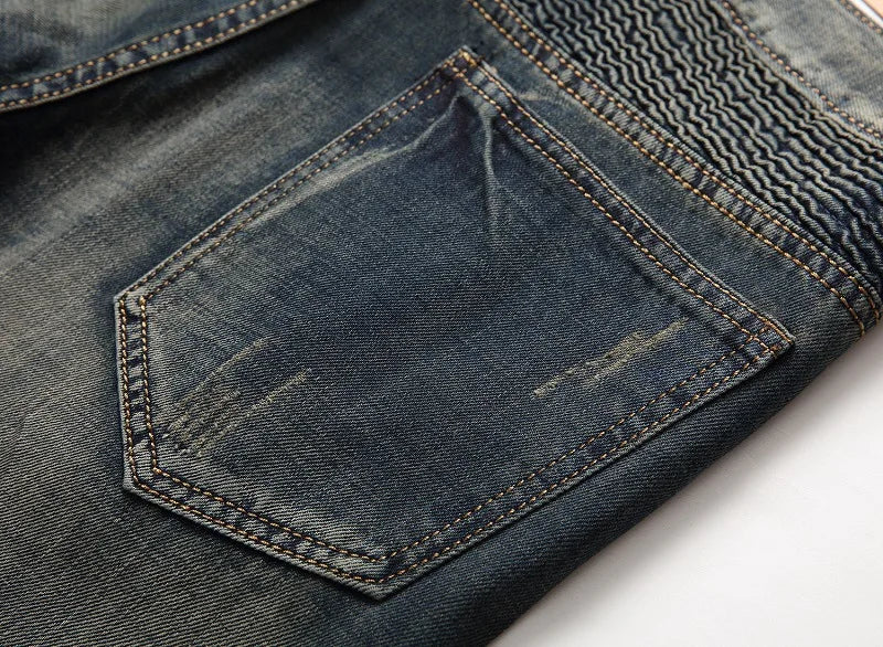 Autumn New Yellow Men's Jeans, Blue Stretch Biker Trousers, Broken Hole Jeans, Fashion Popular Men Denim Pants Big Size 29-42