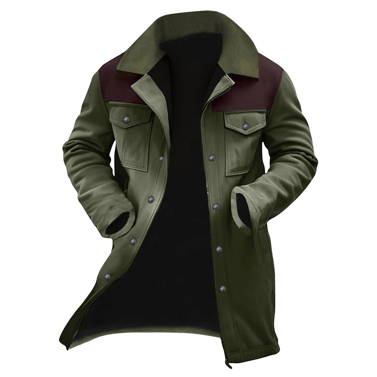 New Autumn Winter Men's Suede Color Matching Jackets Multi-pocket Lapel Casual Windproof Outerwear Vintage Warm Men Trench Coats