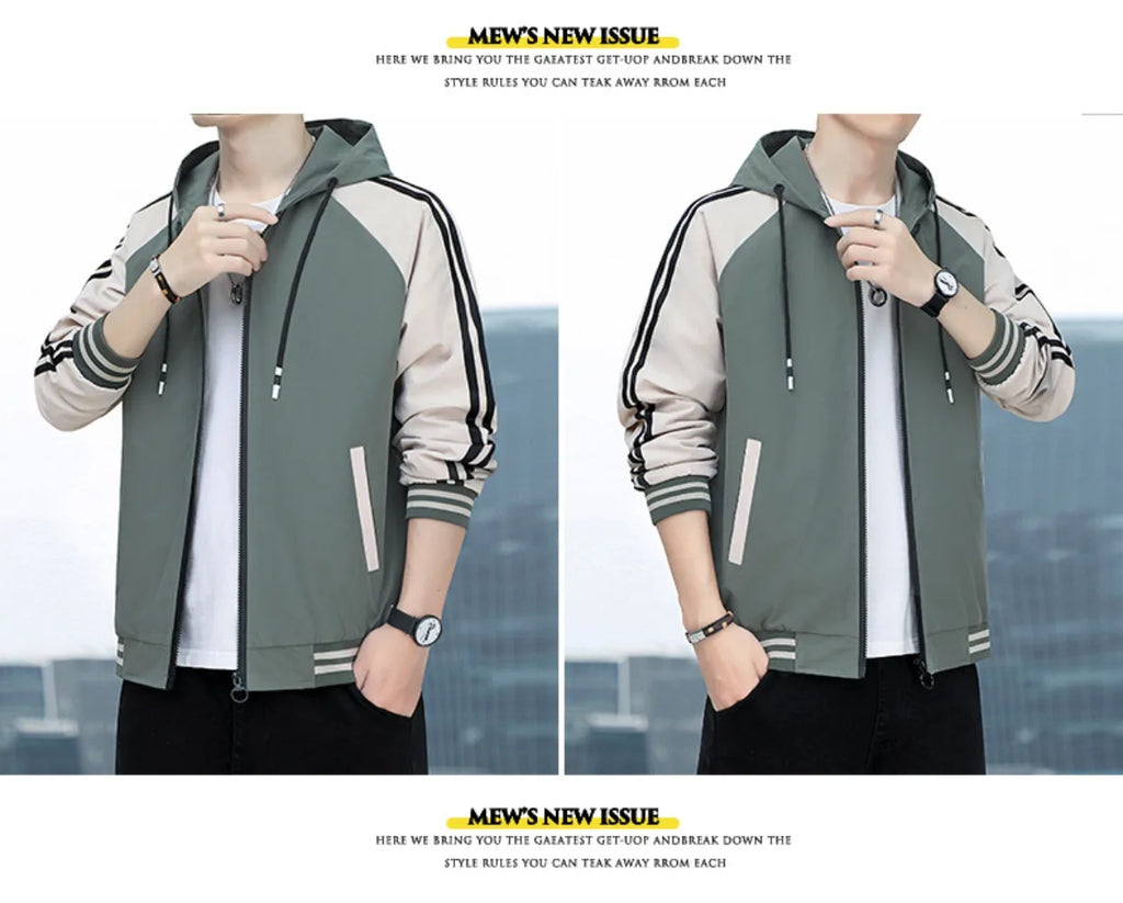 Men's casual jacket - New autumn style workwear sporty windproof hooded coat