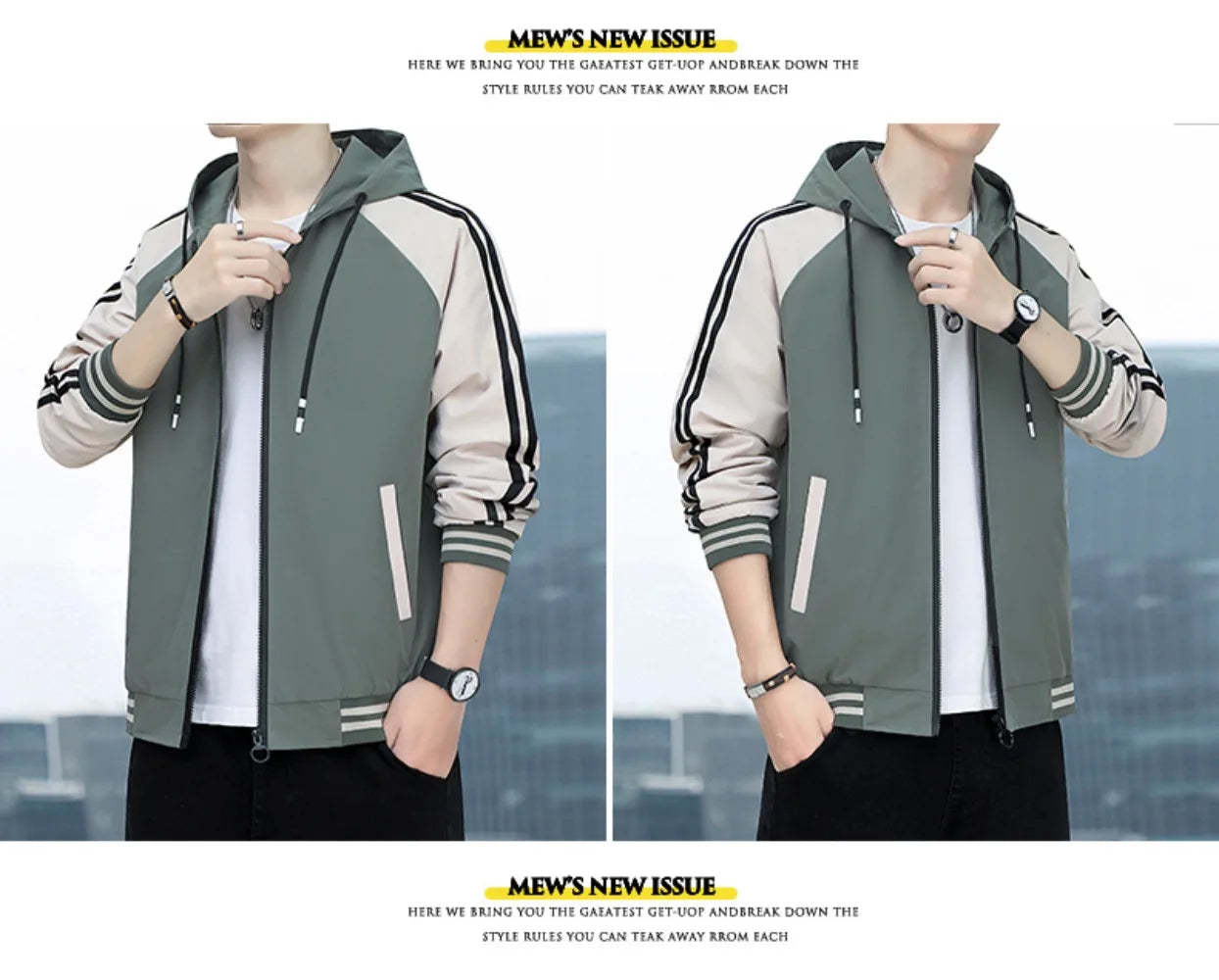 Men's casual jacket - New autumn style workwear sporty windproof hooded coat