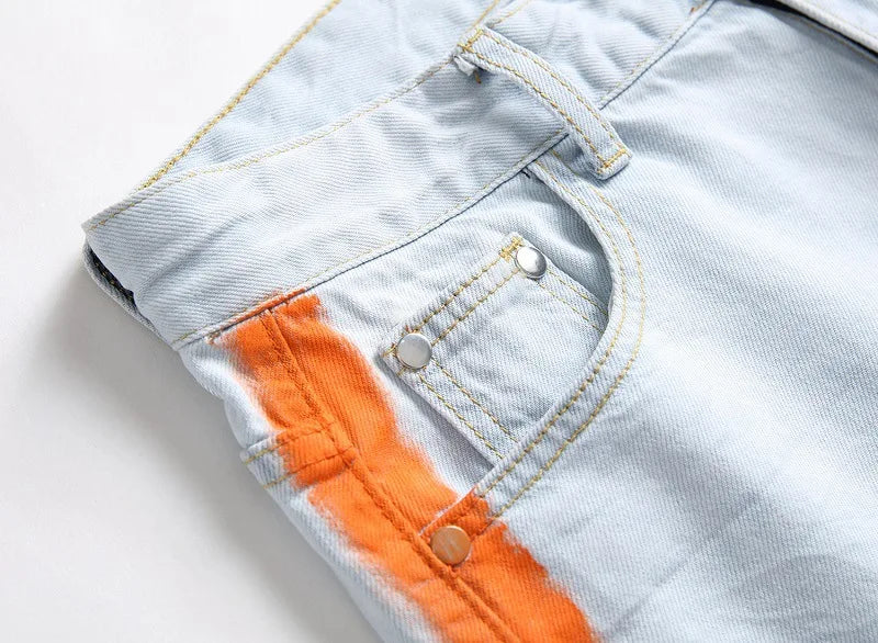 Autumn New Yellow Men's Jeans, Blue Stretch Biker Trousers, Broken Hole Jeans, Fashion Popular Men Denim Pants Big Size 29-42