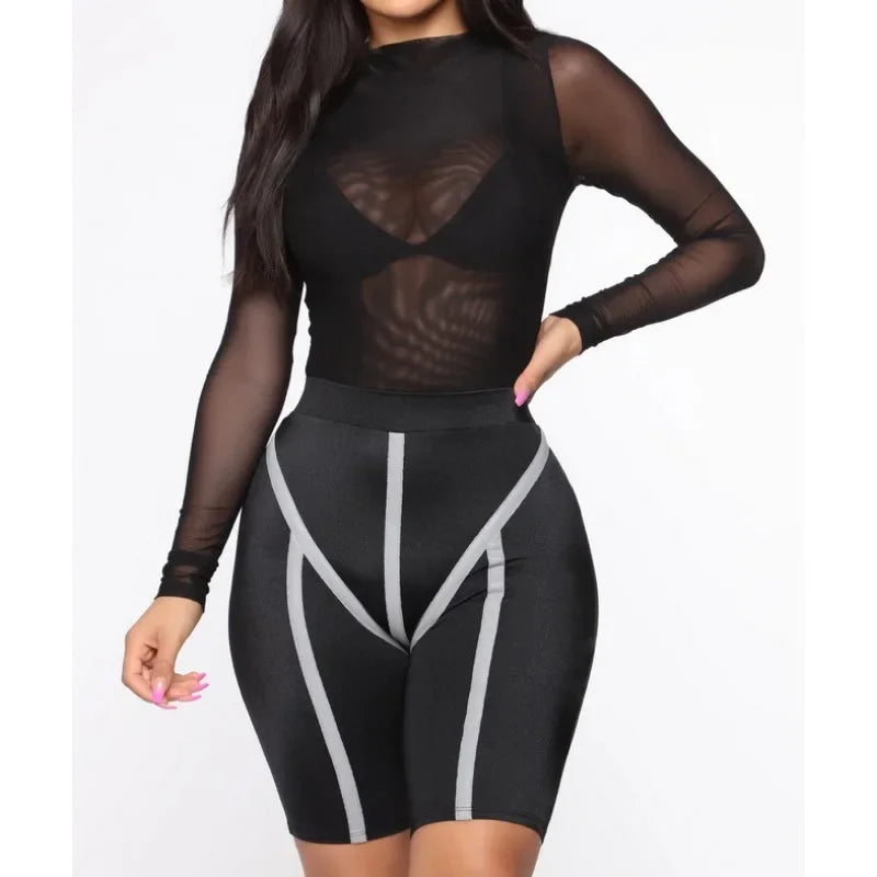New Sexy See-Through Bodysuit for Women Long Sleeve Solid Color Fashion One-pieces Female Jumpsuits Bodysuits Slim Fit Clothing