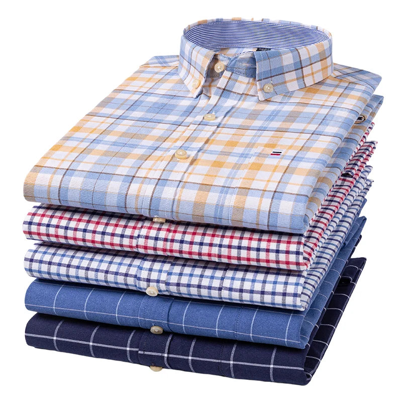 Casual Pure Cotton Oxford Mens Shirts Long Sleeve Plain Soild Regular Fit Fashion Button Man Dress Shirts