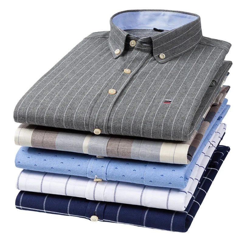 Casual Pure Cotton Oxford Mens Shirts Long Sleeve Plain Soild Regular Fit Fashion Button Man Dress Shirts