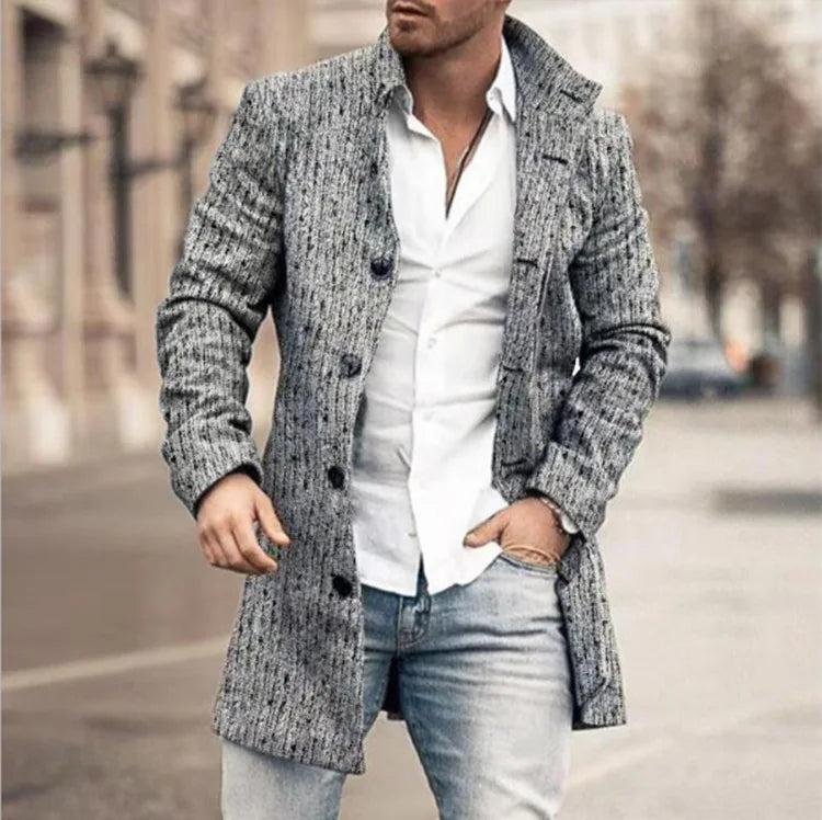 2025 Men's Casual Wool Blends Jacket Plaid Print Long Sleeve Buttoned Jackets Coats Tops Male Warm Outerwear Long Coats Men 4XL