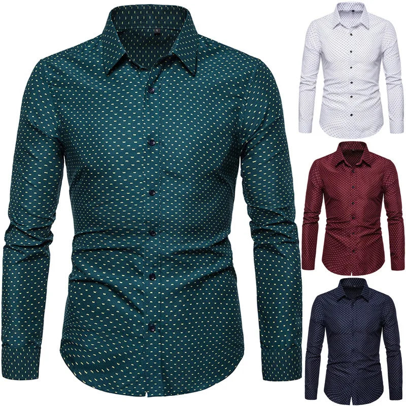 209 Korean Slim Fit Long Sve Dr irt Men's Faion Casual Slim Fit irt Floral Print Summer Thin Fabric irt