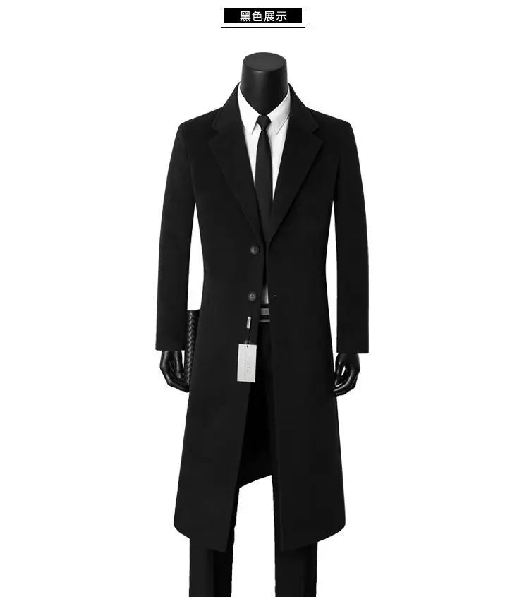 Men woolen coats for autumn and winter long and stylish business casual woolen warm windbreaker suit collar dad-style men's coat