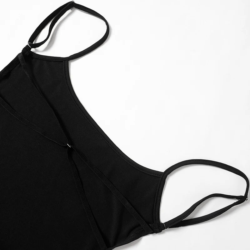 Criss Cross Backless Sexy Body Woman High Cut Thong Bodysuit Black Spaghetti Strap Cami Tops Summer One Piece Night Club Outfit
