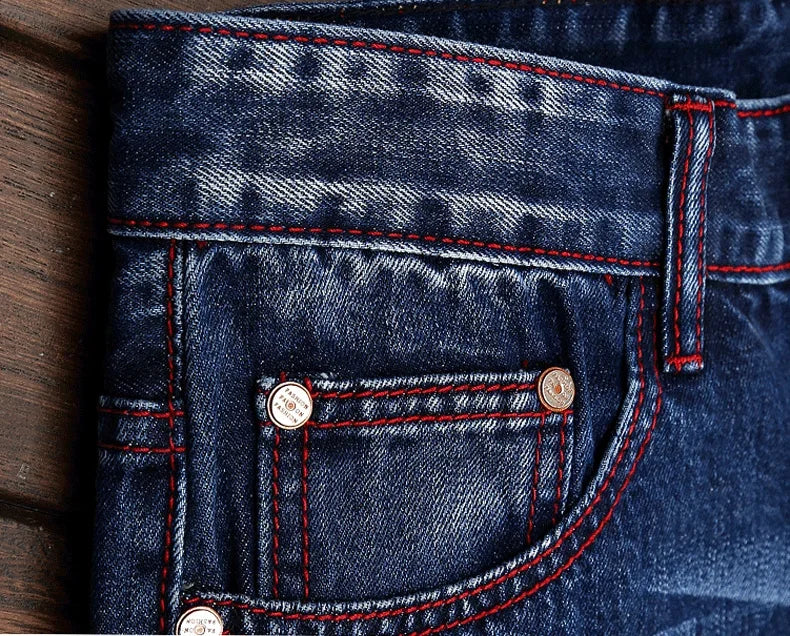 Men's Knee-length Ripped Vintage Jeans (without Belt) Hip-hop High Street Motorcycle Fashion Casual Straight Denim Trousers Male