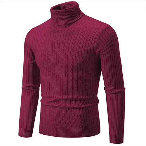 2025 New Men Solid Colour Turtleneck Sweater Black / White / Royal Blue Fashion Simple Male Casual Pullover Tops