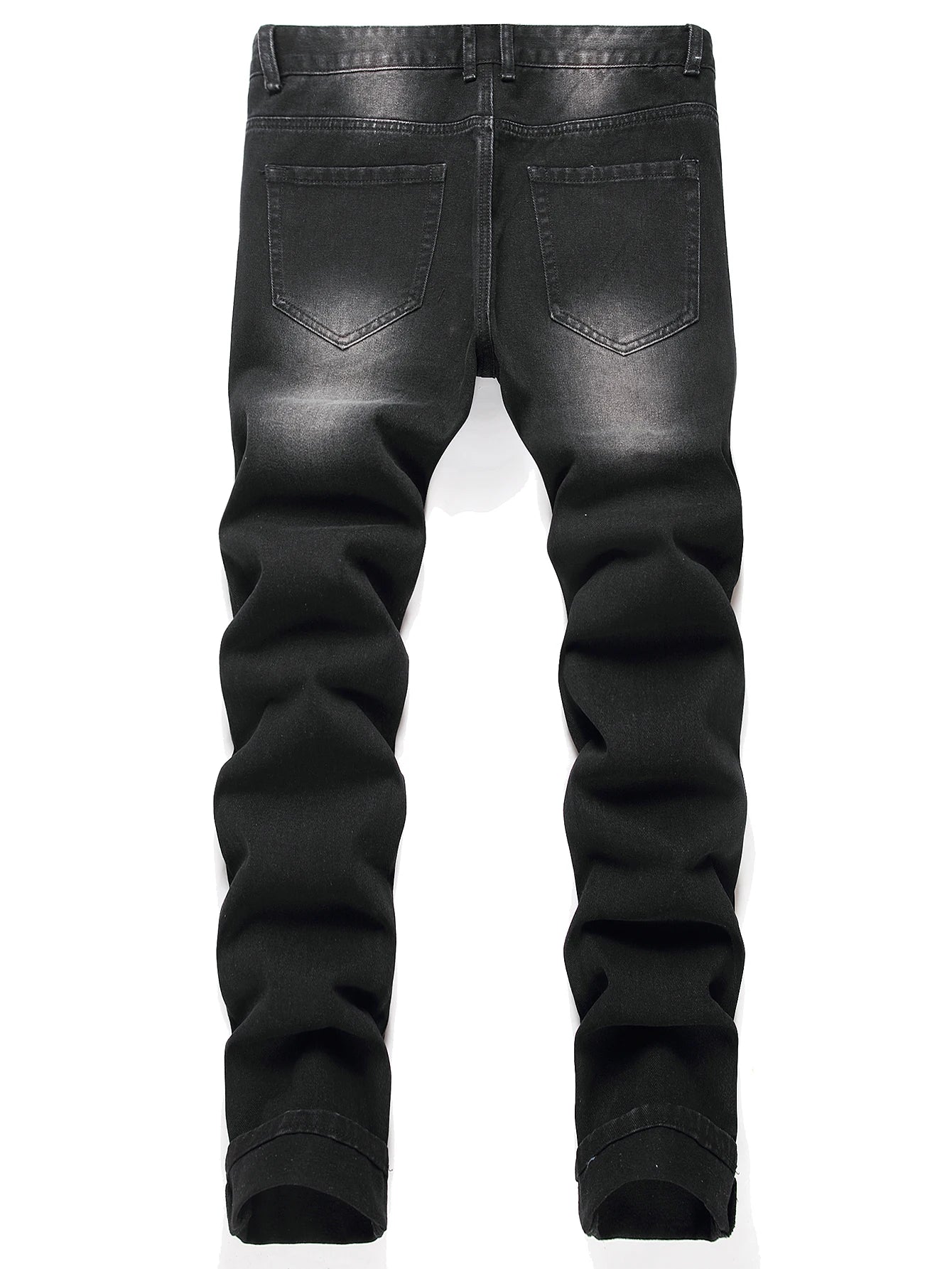 Black Y2K Jeans Mid Rise Straight Leg Man Pants with Silver Star Design Distressed Ripped Denim Clothing Hip Hop Male Streetwear