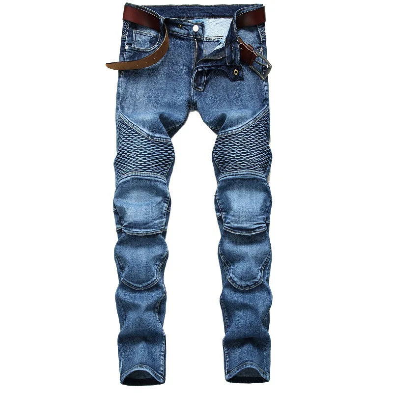 Autumn New Yellow Men's Jeans, Blue Stretch Biker Trousers, Broken Hole Jeans, Fashion Popular Men Denim Pants Big Size 29-42