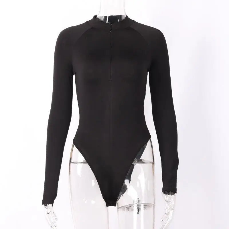Sexy Long Sleeve Bodysuits Women Body Streetwear Sheath Crotch Basic Solid Overall Top Forefair Slim Goth Ropa Bodycon one-piece