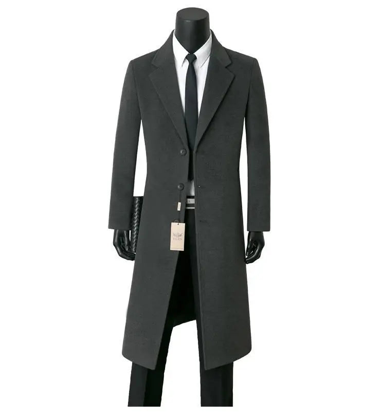 Men woolen coats for autumn and winter long and stylish business casual woolen warm windbreaker suit collar dad-style men's coat