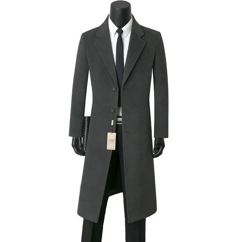 Men woolen coats for autumn and winter long and stylish business casual woolen warm windbreaker suit collar dad-style men's coat