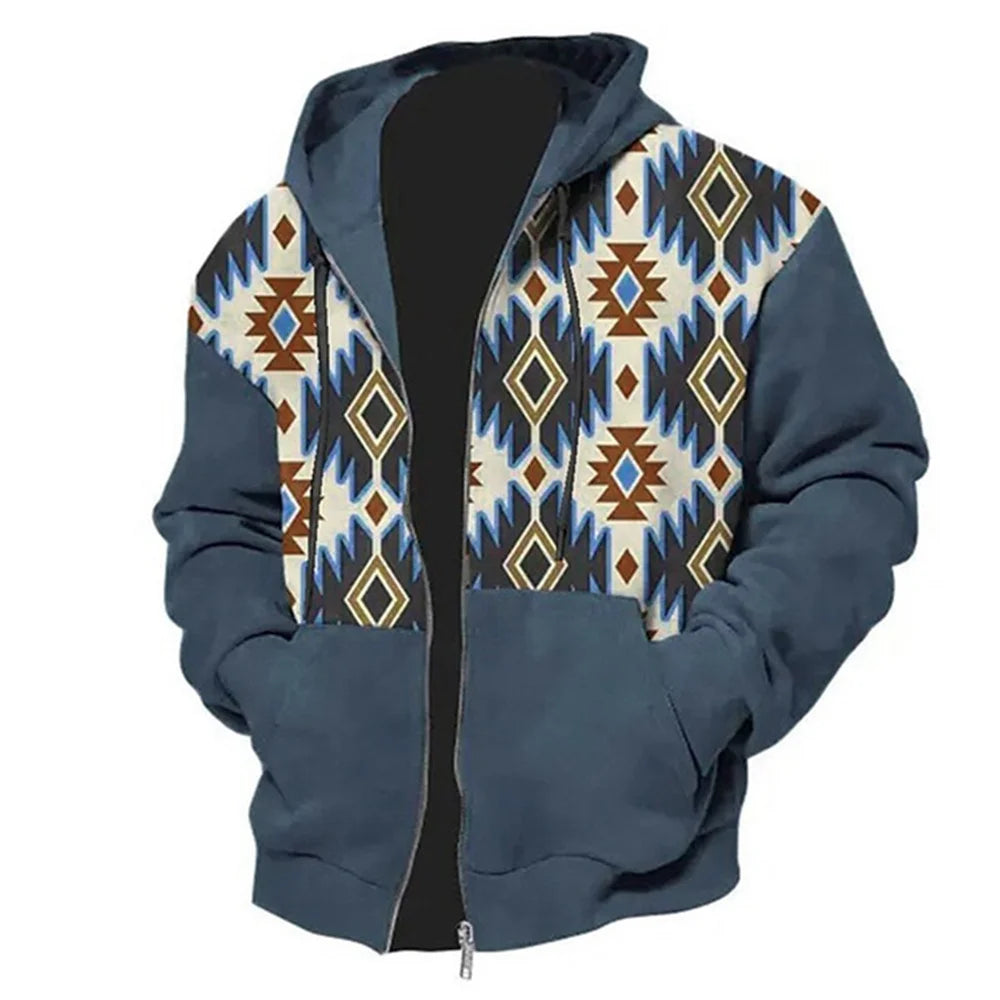 Vintage Y2K Zipper Golf Hoodie For Men Fashion Jacket Ethnic Men's Pullovers Jersey Sweatshirt Long Sleeve Casual Clothing Tops