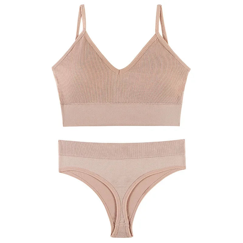 Women Underwear Set Wireless Lingerie Panties Bra Sexy G-String Seamless Tank Crop Top Brassiere New