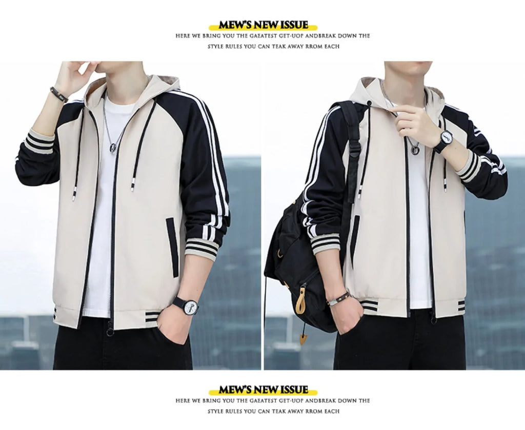 Men's casual jacket - New autumn style workwear sporty windproof hooded coat
