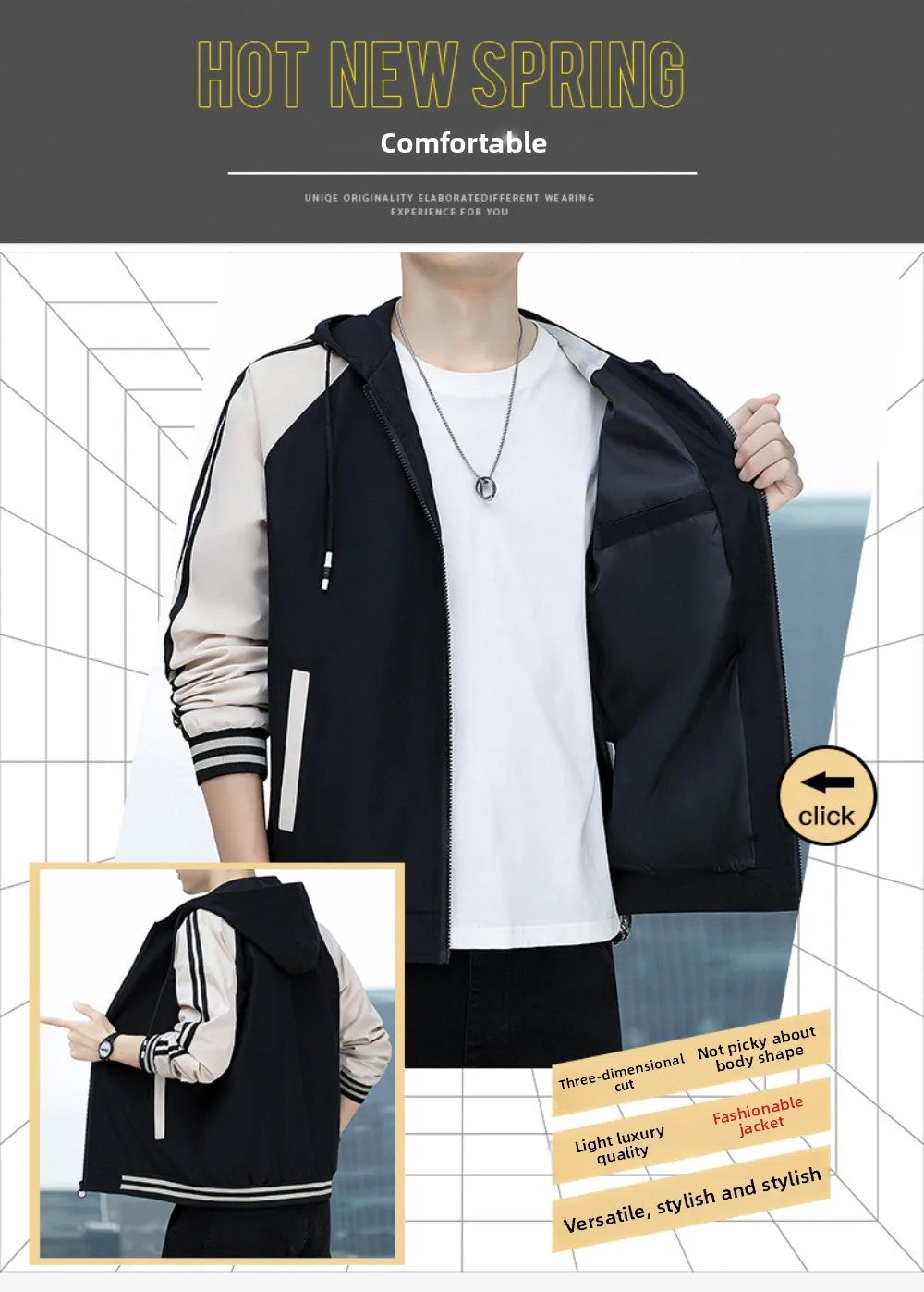 Men's casual jacket - New autumn style workwear sporty windproof hooded coat