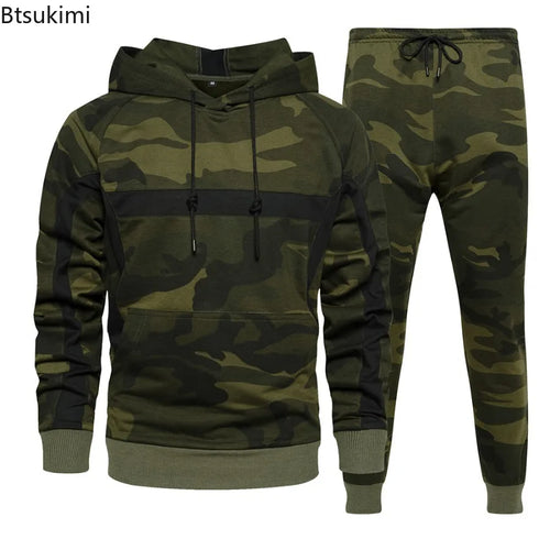 2025 Men's Autumn Winter Sport Casual Sets Camouflage Pullover Hoodies and Pants Two Pieces Street Loose Harajuku Men Tracksuits