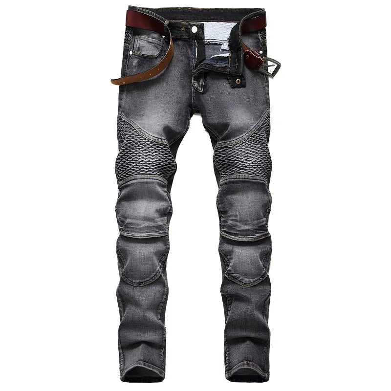 Autumn New Yellow Men's Jeans, Blue Stretch Biker Trousers, Broken Hole Jeans, Fashion Popular Men Denim Pants Big Size 29-42