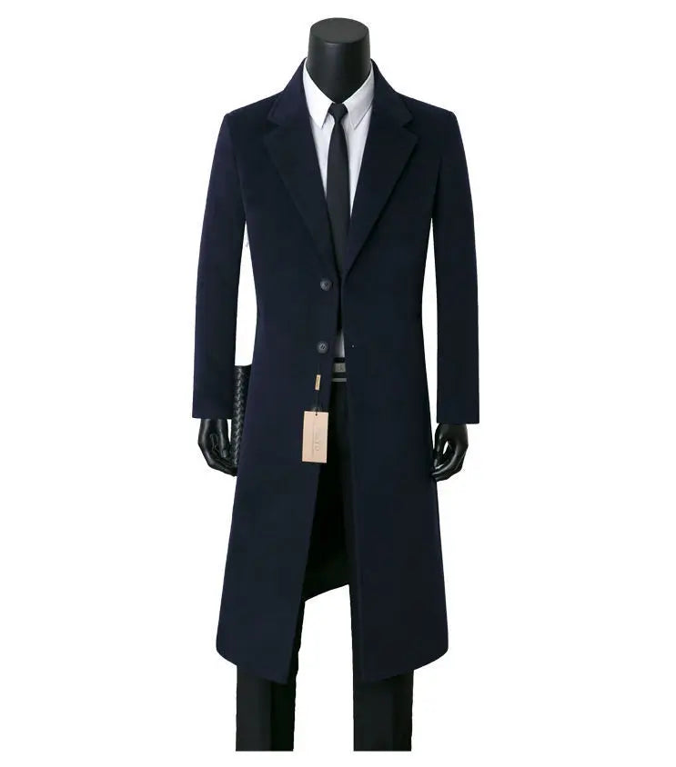 Men woolen coats for autumn and winter long and stylish business casual woolen warm windbreaker suit collar dad-style men's coat