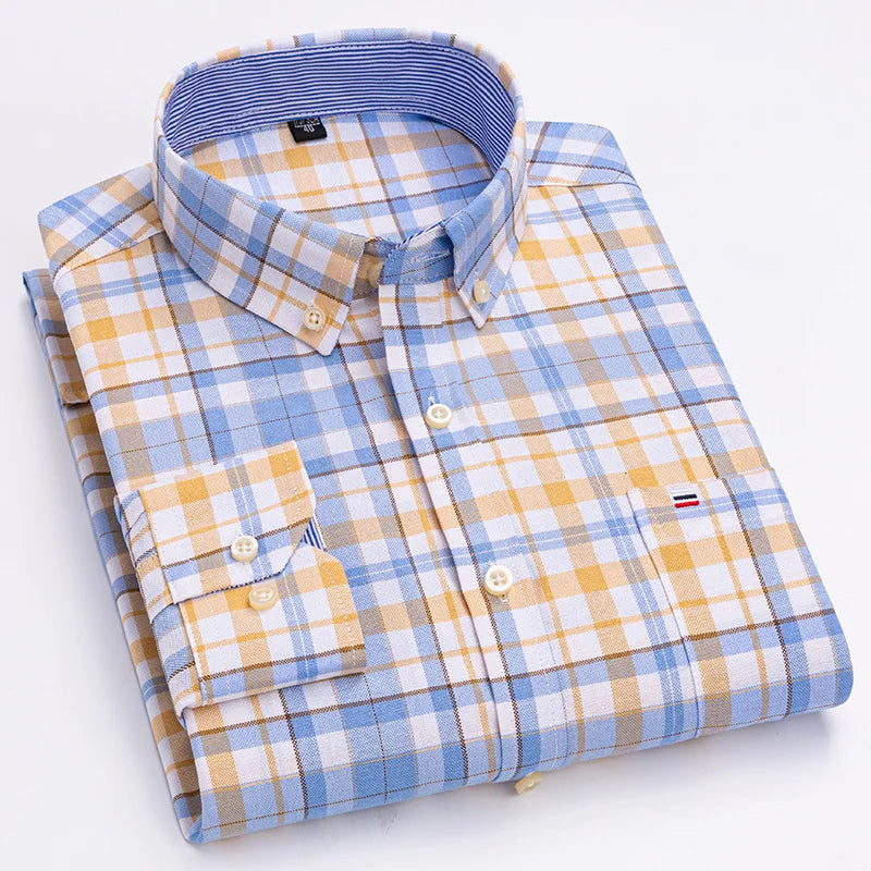 Casual Pure Cotton Oxford Mens Shirts Long Sleeve Plain Soild Regular Fit Fashion Button Man Dress Shirts