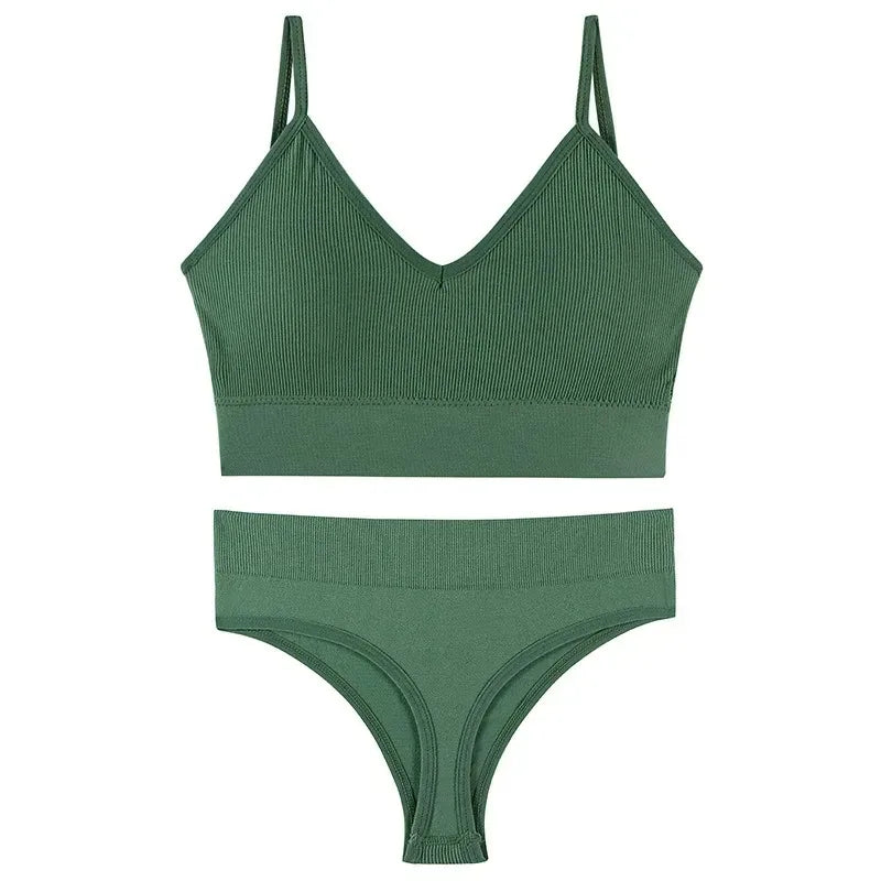 Women Underwear Set Wireless Lingerie Panties Bra Sexy G-String Seamless Tank Crop Top Brassiere New