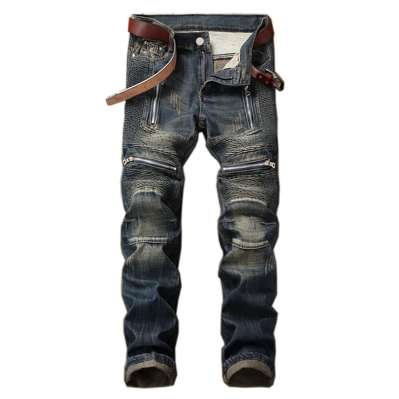 Autumn New Yellow Men's Jeans, Blue Stretch Biker Trousers, Broken Hole Jeans, Fashion Popular Men Denim Pants Big Size 29-42