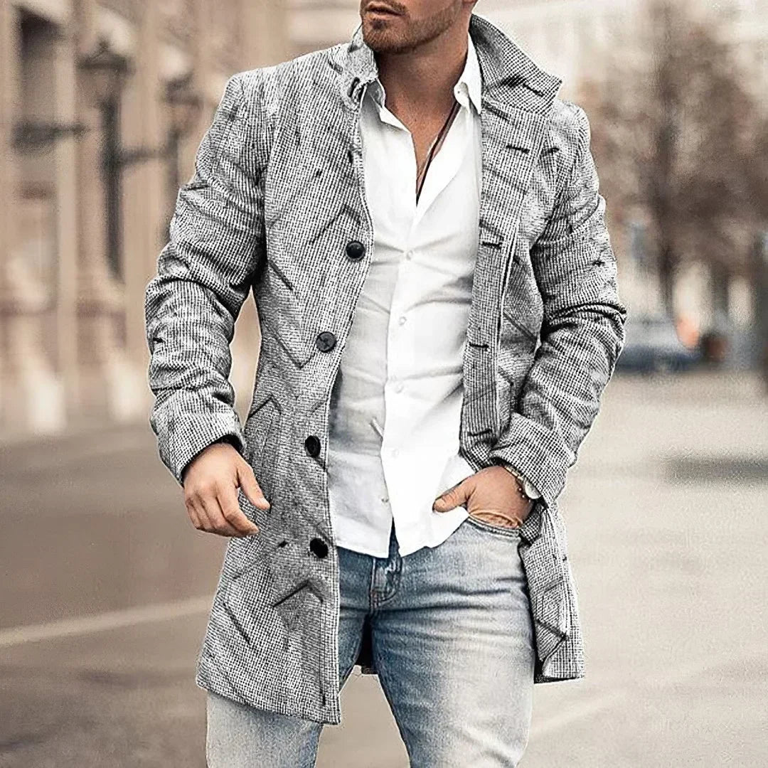 2025 Men's Casual Wool Blends Jacket Plaid Print Long Sleeve Buttoned Jackets Coats Tops Male Warm Outerwear Long Coats Men 4XL