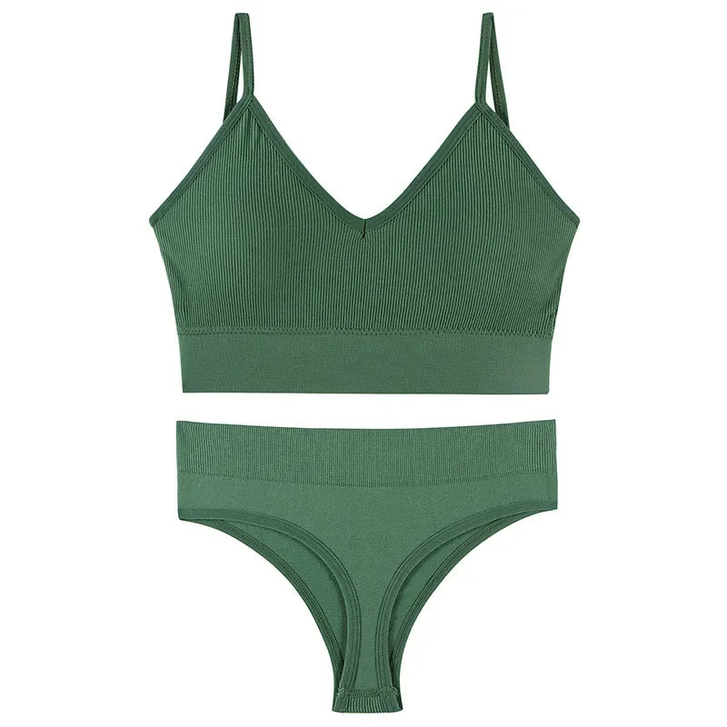 Women Underwear Set Wireless Lingerie Panties Bra Sexy G-String Seamless Tank Crop Top Brassiere New