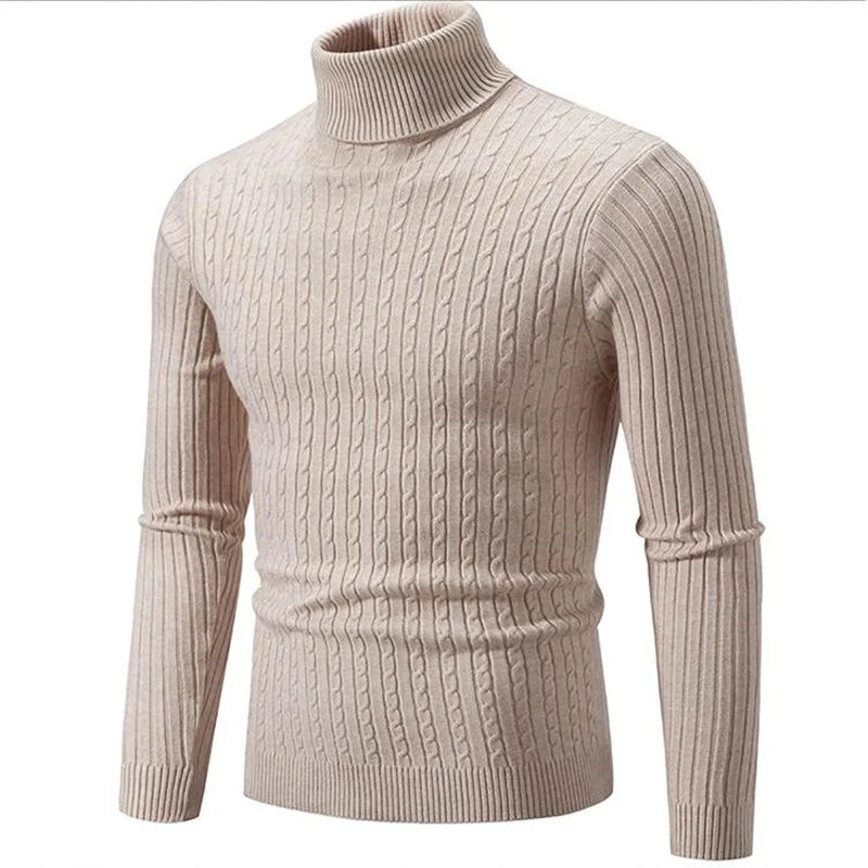 2025 New Men Solid Colour Turtleneck Sweater Black / White / Royal Blue Fashion Simple Male Casual Pullover Tops