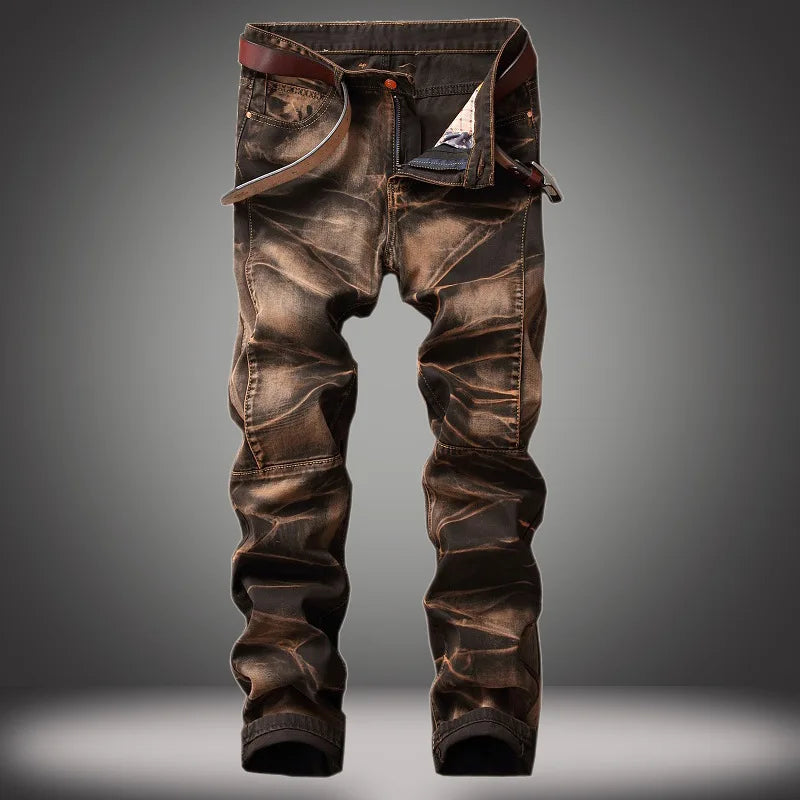 Autumn New Yellow Men's Jeans, Blue Stretch Biker Trousers, Broken Hole Jeans, Fashion Popular Men Denim Pants Big Size 29-42