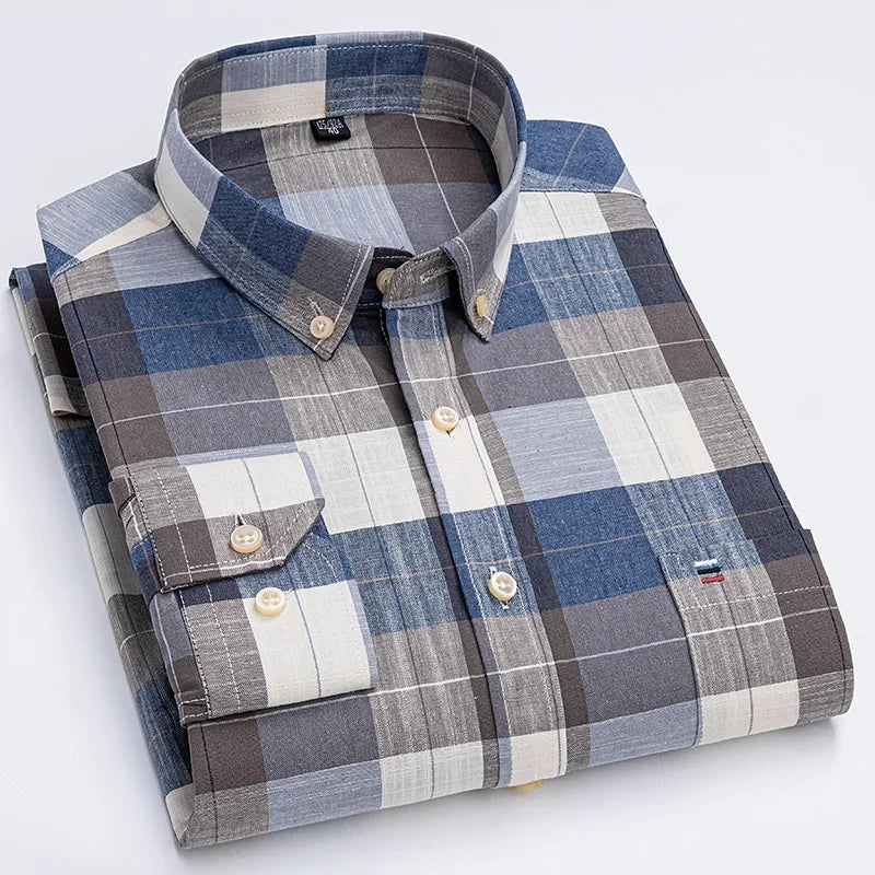 Casual Pure Cotton Oxford Mens Shirts Long Sleeve Plain Soild Regular Fit Fashion Button Man Dress Shirts