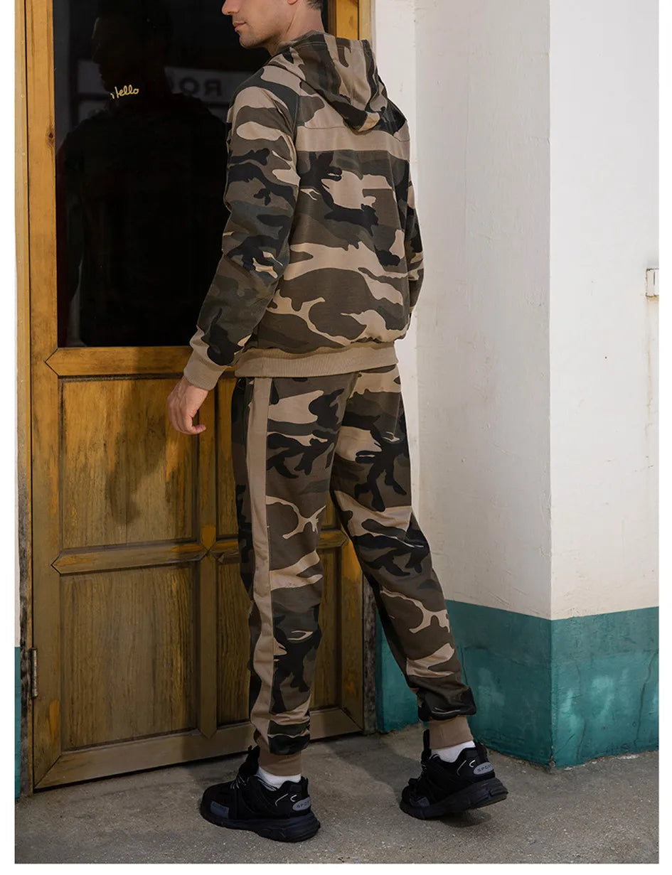 2025 Men's Autumn Winter Sport Casual Sets Camouflage Pullover Hoodies and Pants Two Pieces Street Loose Harajuku Men Tracksuits