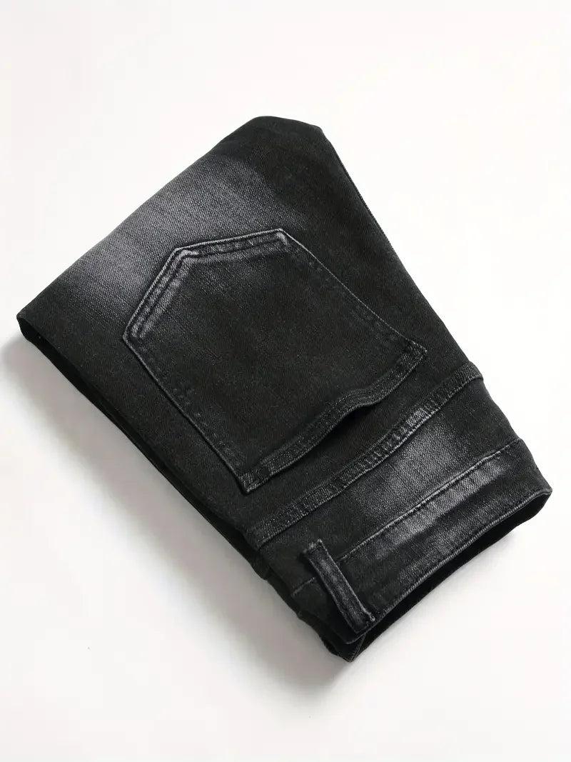 Men's Stretchy Denim Jeans For Men Simple Slim Casual Straight Fashion Classic Pants Cargo Denim Jeans Solid Streetwear Trousers