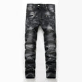 Zipper Pocket Retro Nostalgic Jeans Men's New Style High Street Motorcycle Fashion Stretch Slim Straight Denim Trousers Male