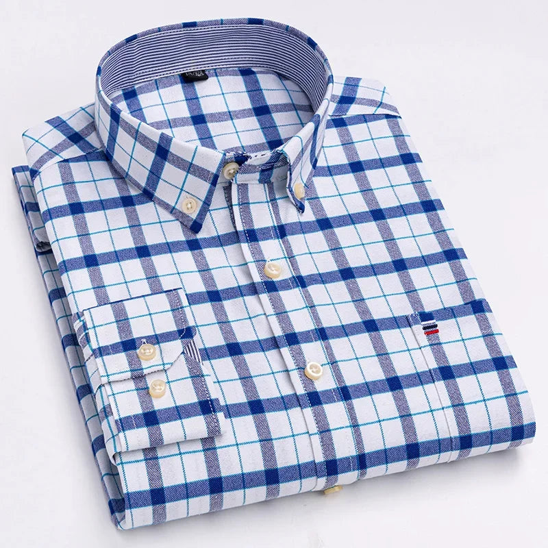Casual Pure Cotton Oxford Mens Shirts Long Sleeve Plain Soild Regular Fit Fashion Button Man Dress Shirts