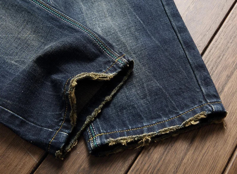 Autumn New Yellow Men's Jeans, Blue Stretch Biker Trousers, Broken Hole Jeans, Fashion Popular Men Denim Pants Big Size 29-42