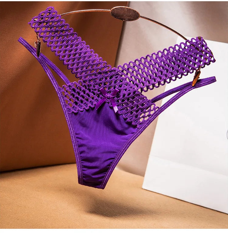 Women's Lace Underwear Thin Drawstring Cross Hollow Sexy High Elastic Mid-Waist Sexy Panties Women Erotiic Underwear Woman