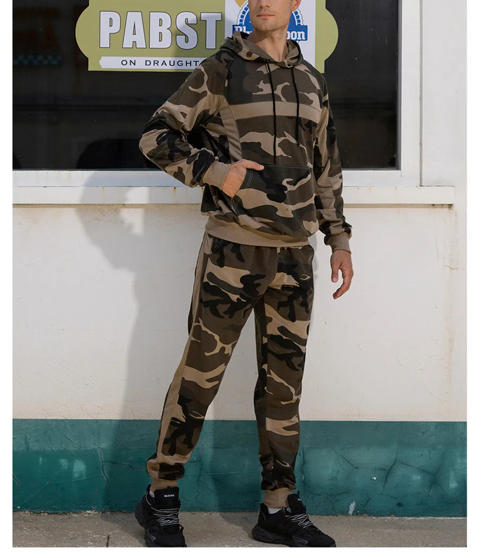 2025 Men's Autumn Winter Sport Casual Sets Camouflage Pullover Hoodies and Pants Two Pieces Street Loose Harajuku Men Tracksuits