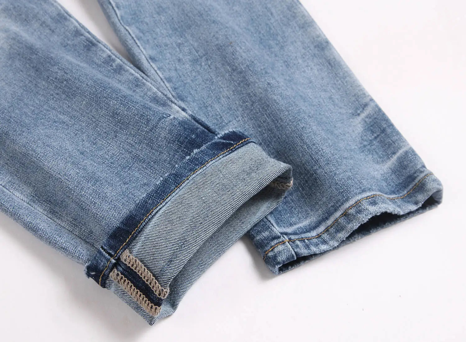 Current AM Brand Embroidered Distressed Patch High Street Youth Men's Slim Fit Skinny Pants