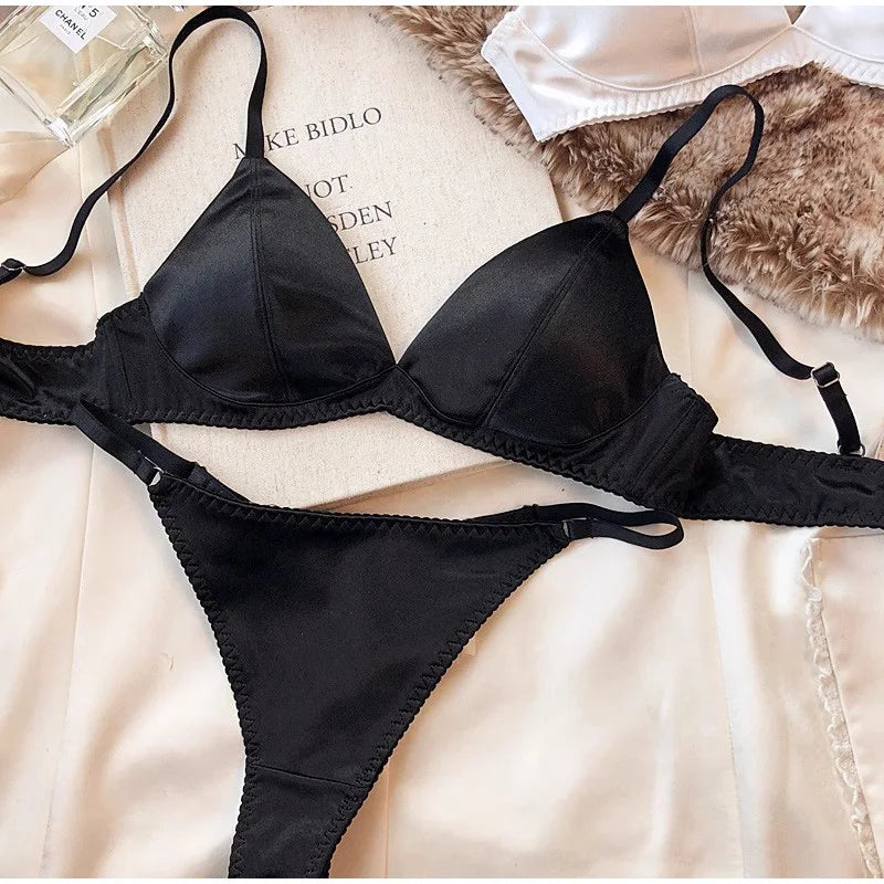 Women Sexy Underwear Triangular Cup Bra Set Small Chest Top Support Bra Comfortable Push Up Bra Breathable Seamless Underwear