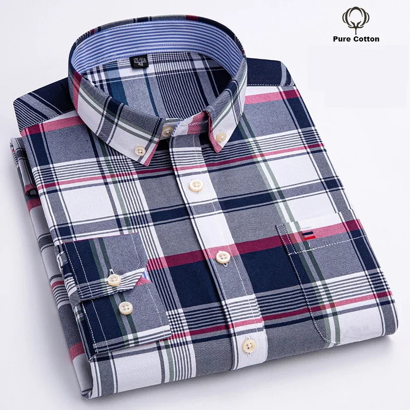 Casual Pure Cotton Oxford Mens Shirts Long Sleeve Plain Soild Regular Fit Fashion Button Man Dress Shirts
