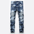 Autumn New Yellow Men's Jeans, Blue Stretch Biker Trousers, Broken Hole Jeans, Fashion Popular Men Denim Pants Big Size 29-42