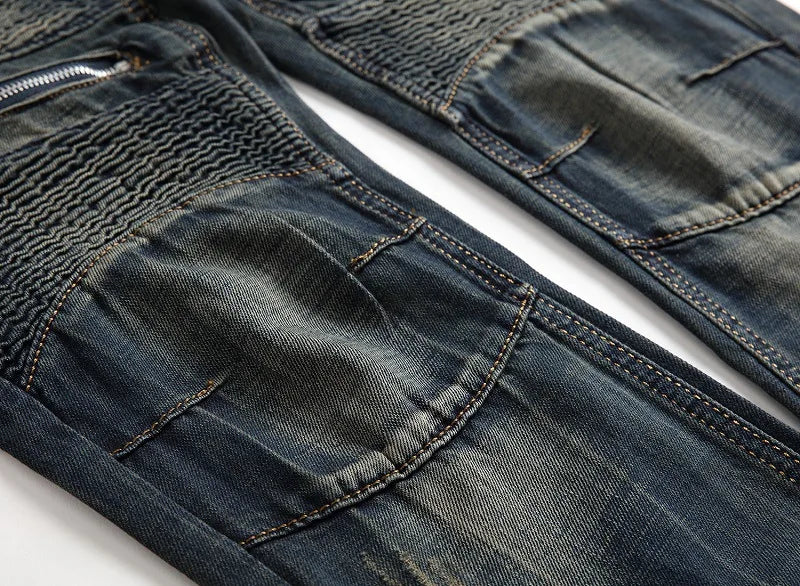 Autumn New Yellow Men's Jeans, Blue Stretch Biker Trousers, Broken Hole Jeans, Fashion Popular Men Denim Pants Big Size 29-42